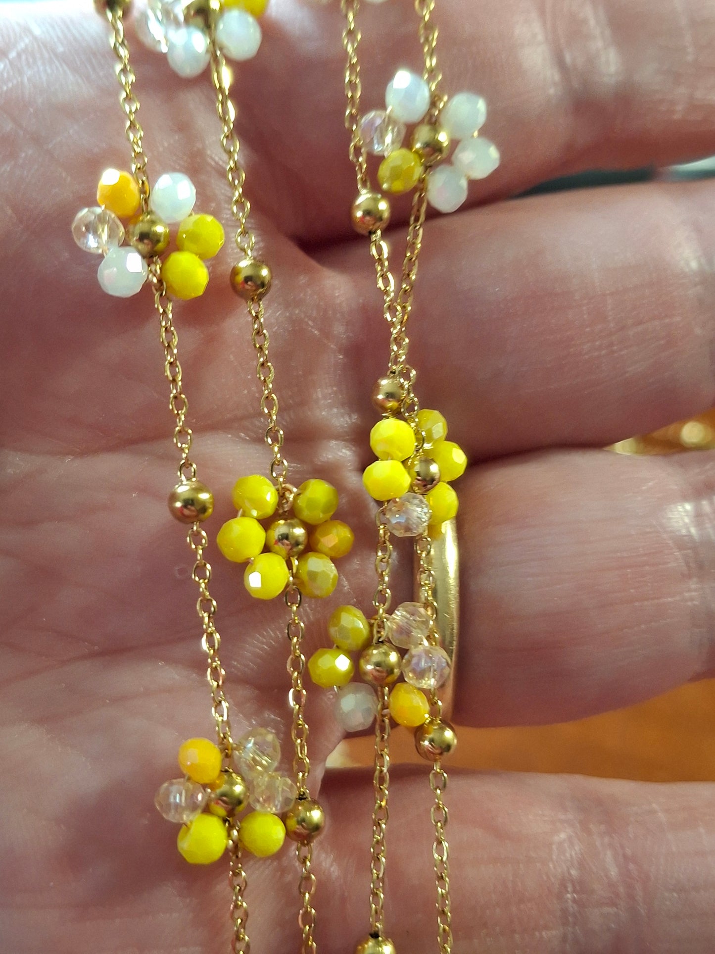 Collier chaîne dorée acier inoxydable stainless steel 316 et fleurs