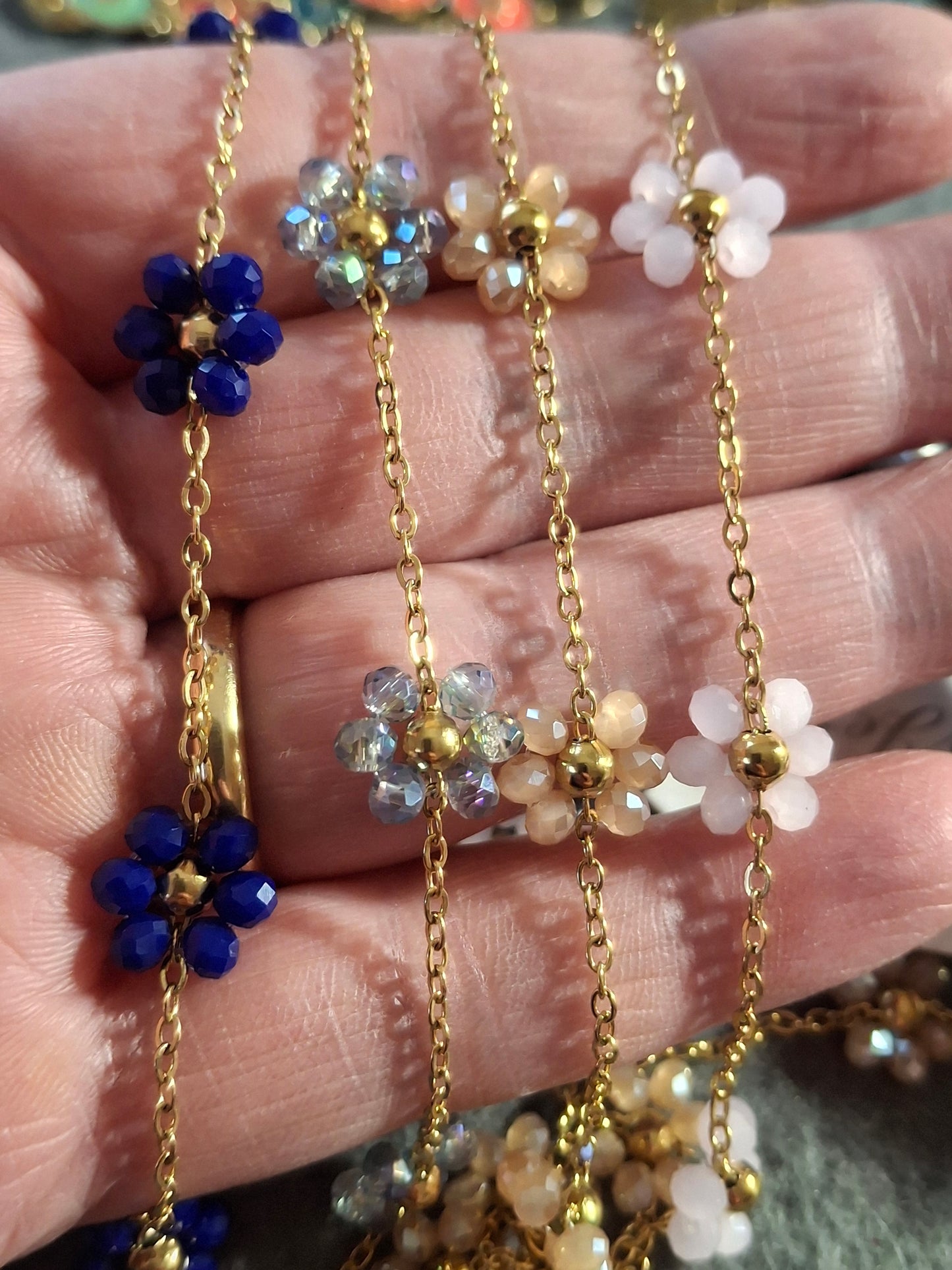 Bracelet chaîne acier inoxydable stainless steel fleurs sur mesure