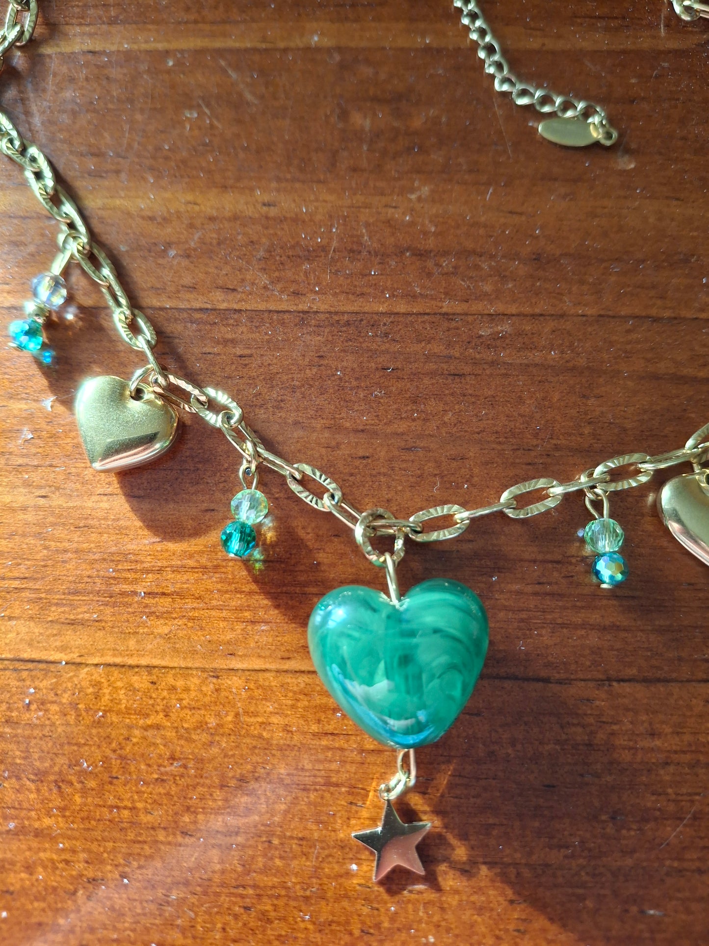 Gold-plated stainless steel chain necklace with 316 handmade charms