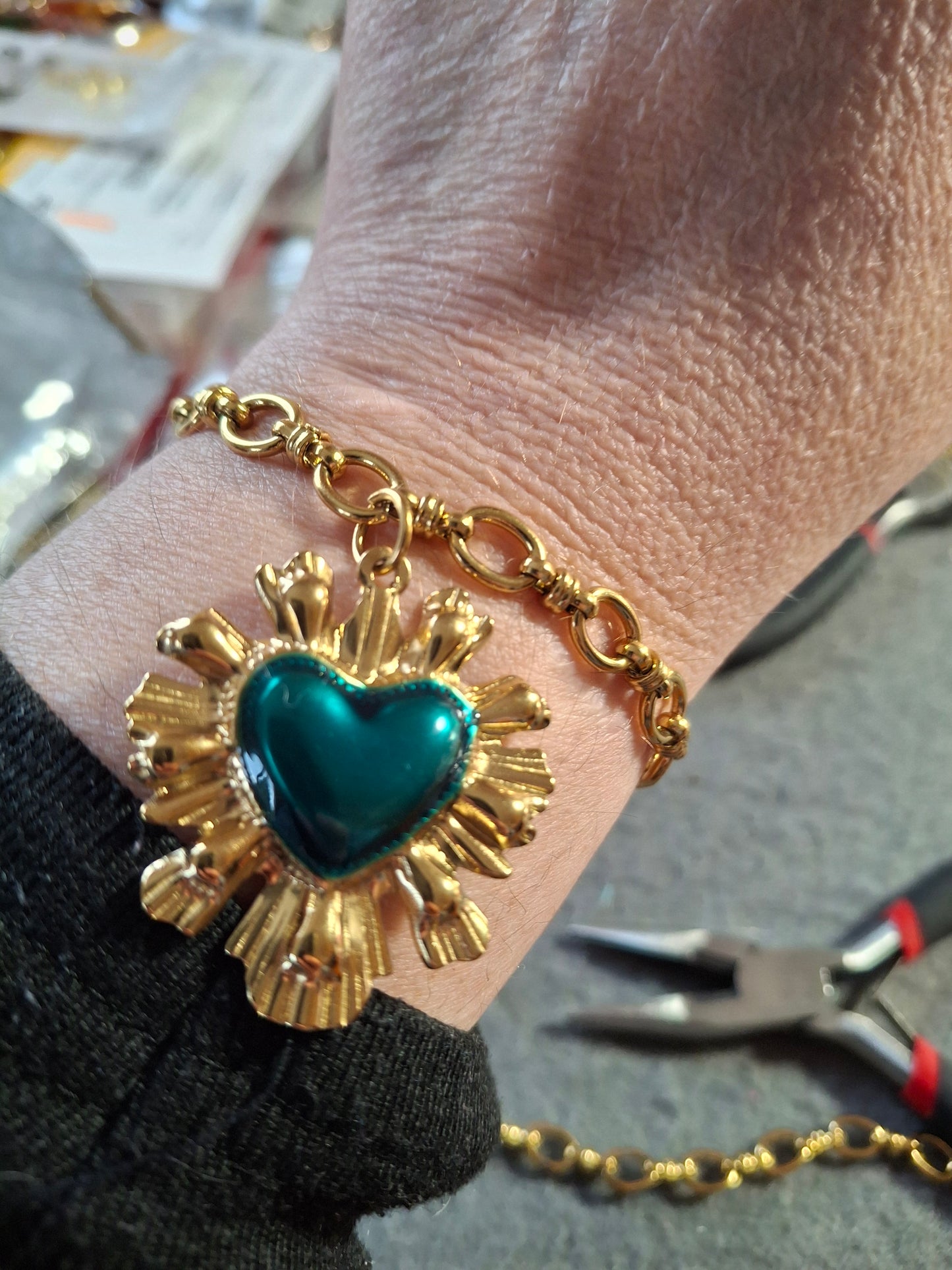 Bracelet chaîne maille gourmette stainless steel 316 ,grand cœur rétro stainless steel 316 sur mesure